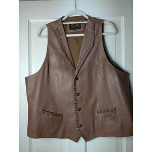 Scully Western Leather Brown Vest Men's Rustic Pockets Size XXL(C)
